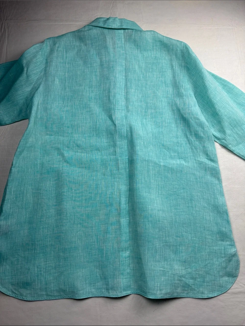 Lafayette 148 Aqua Linen Button-Down Shirt 3/4 Sleeves Side Pockets Size L - Picture 10 of 14